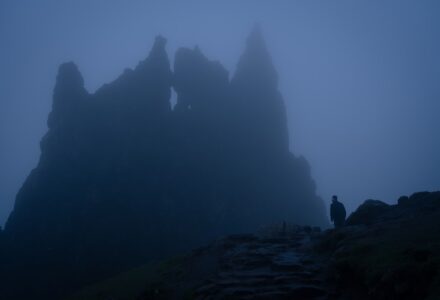 Dark misty landscape evoking epic fantasy for the LORE interview with R. A. Salvatore
