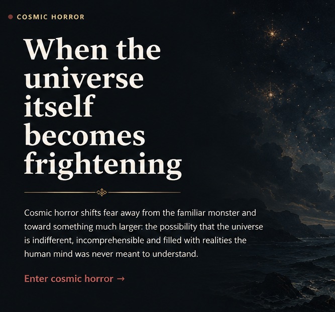 Cosmic horror scene with a vast unknowable entity above a dark sea